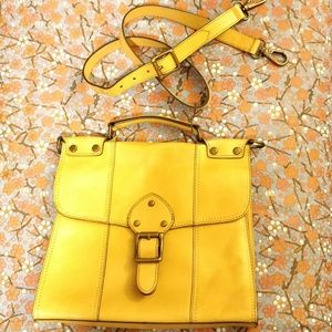 Fossil, yellow leather brief handbag with clasp